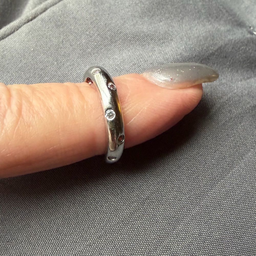 Bezel Set Diamonique Platinum Clad Wedding Band Option - Picture 2 of 5